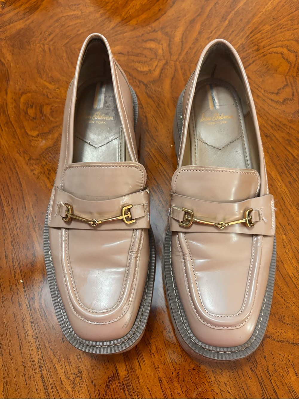 Sam Edelman Laurs Platform Loafers tan khaki size 9 gold hardware